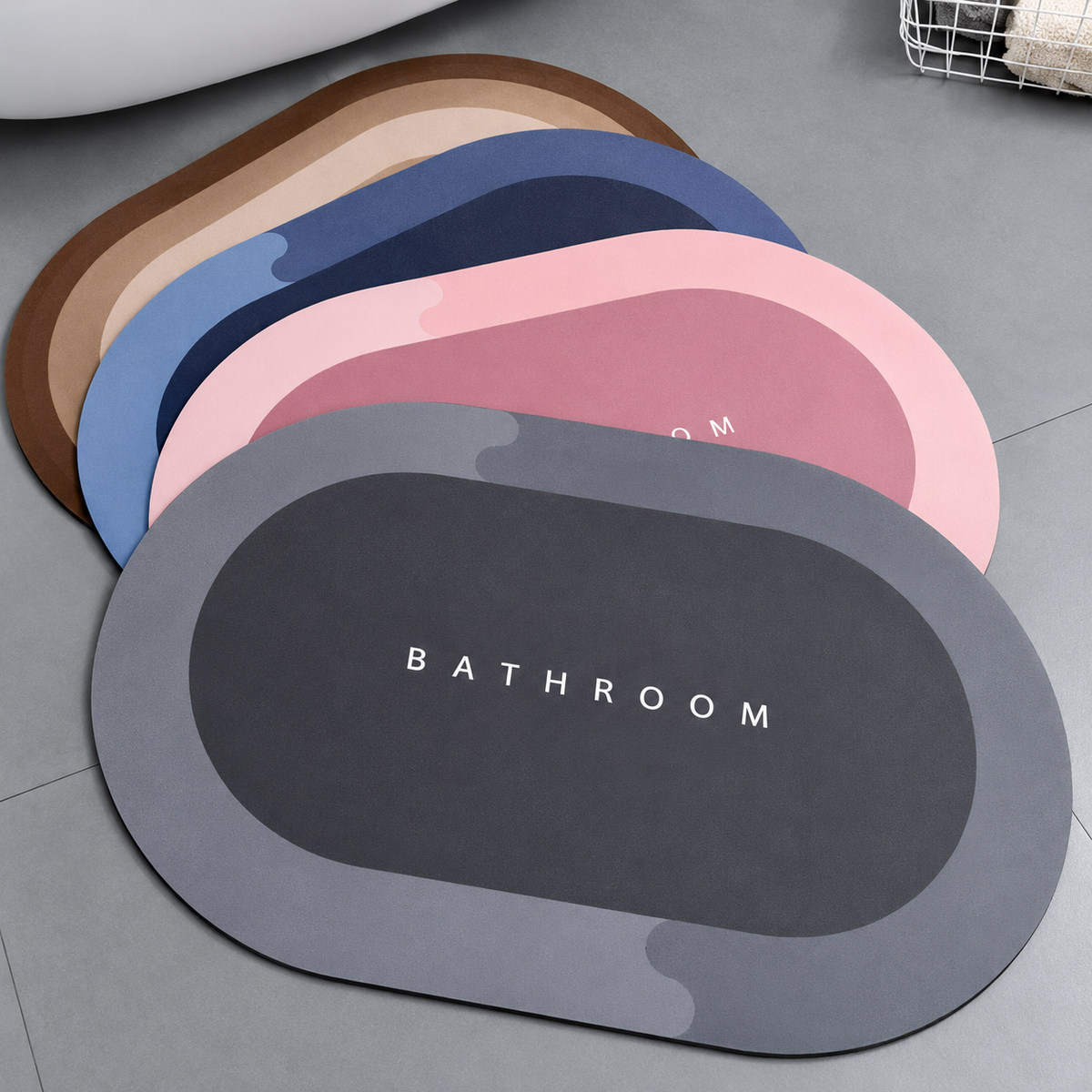 (Pack Of 2) Bathroom Door Mat Anti Slip Skid Oval Shape Floor Mat For Home And Kitchen Water Soaking Mat Super Water Absorbent Rubber Foot Mat (40 X 60 Cm) MULTICOLOR