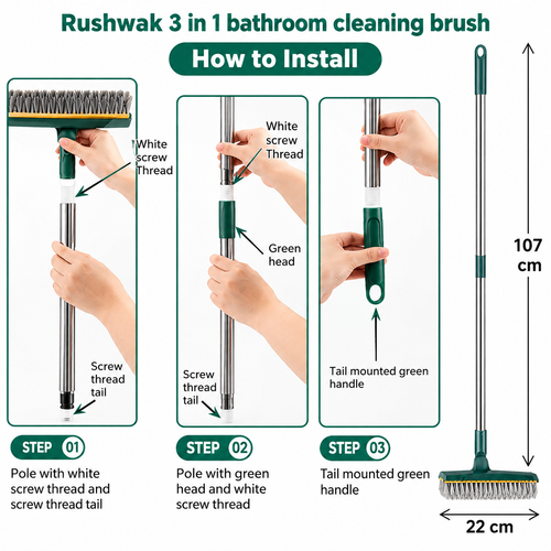 3-in-1 Bathroom Cleaning Brush with Wiper & 180° Rotating Head