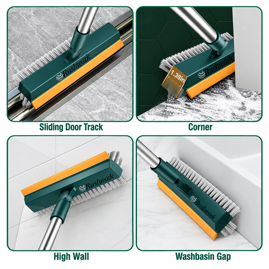 3-in-1 Bathroom Cleaning Brush with Wiper & 180° Rotating Head
