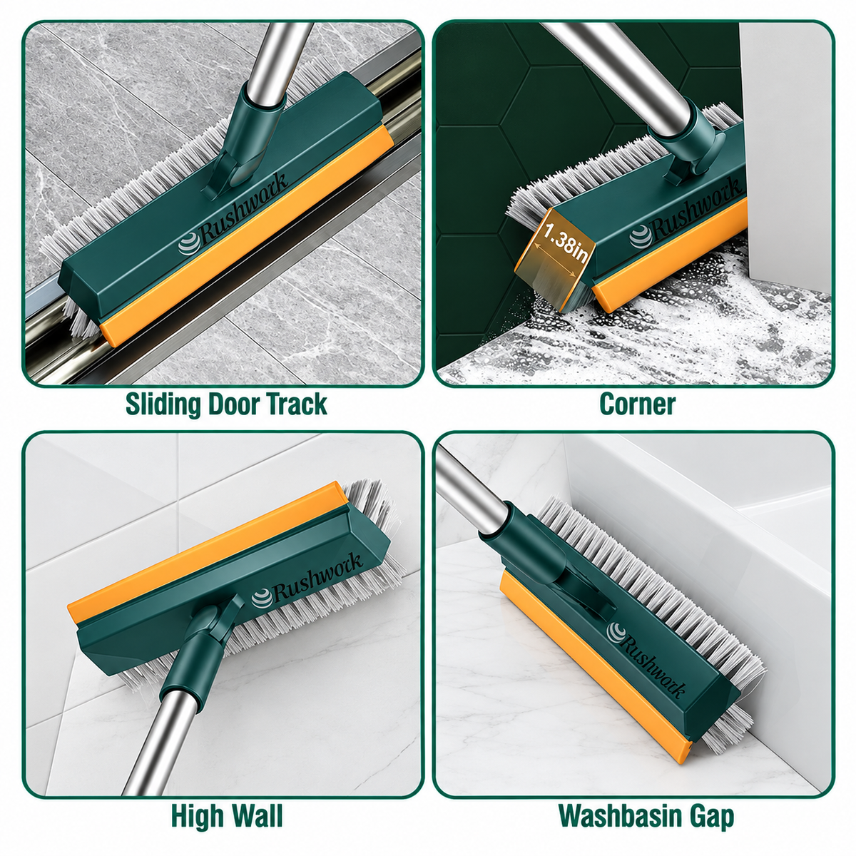 3-in-1 Bathroom Cleaning Brush with Wiper & 180° Rotating Head