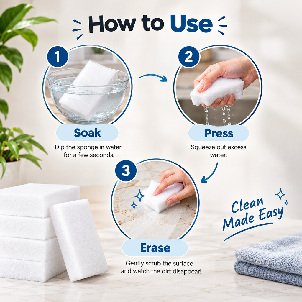 Magic Eraser Sponge – Powerful Multi-Surface Cleaning Pad (Pack of 4)
